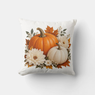 Autumn Pumpkin Floral Fall Leaves Home Decor Throw Pillow