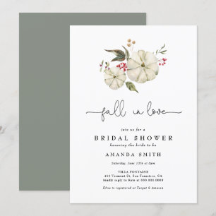 Autumn Pumpkin Floral Sage Green Bridal Shower Invitation
