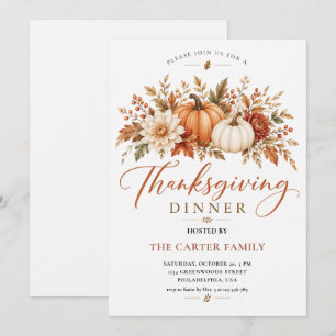 Autumn Pumpkin Floral Thanksgiving Dinner Invitation