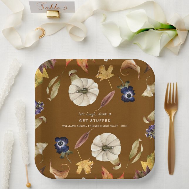 Autumn Pumpkin Floral | Thanksgiving Friendsgiving Paper Plate (Wedding)