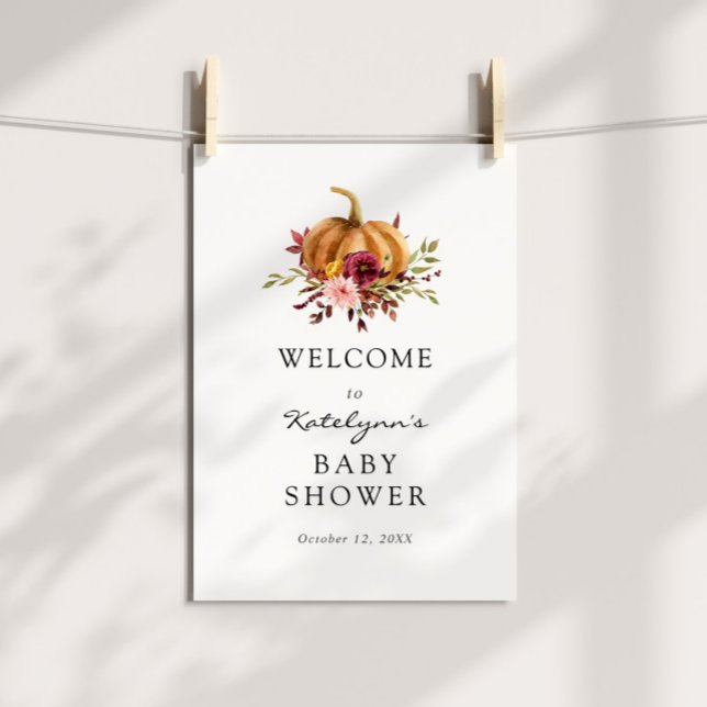 Autumn Pumpkin Florals Baby Shower Welcome Sign (Creator Uploaded)