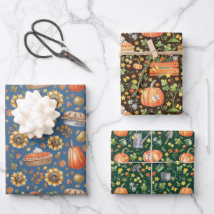 Autumn Pumpkin Garden Floral Wrapping Paper Sheet
