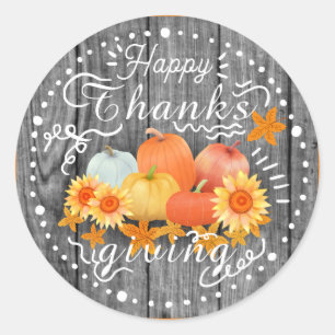 Autumn Pumpkin Grey Pine Classic Round Sticker