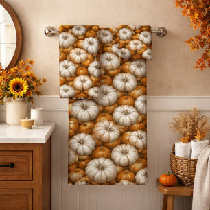 Autumn Pumpkin Harvest Pattern Rustic Fall Bath Towel Set