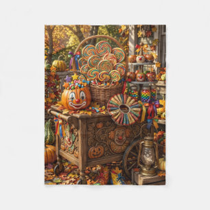 Autumn Pumpkin Harvest Rustic Cart Fall Fleece Bla Blanket
