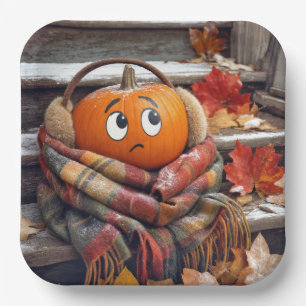 Autumn Pumpkin in a Cozy Scarf Paper Plate