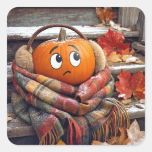 Autumn Pumpkin in a Cozy Scarf Square Sticker