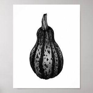Autumn Pumpkin Ink Stipple Drawing Poster