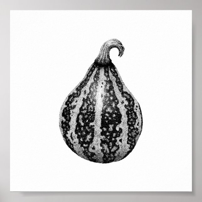 Autumn Pumpkin Ink Stipple Drawing Poster (Front)