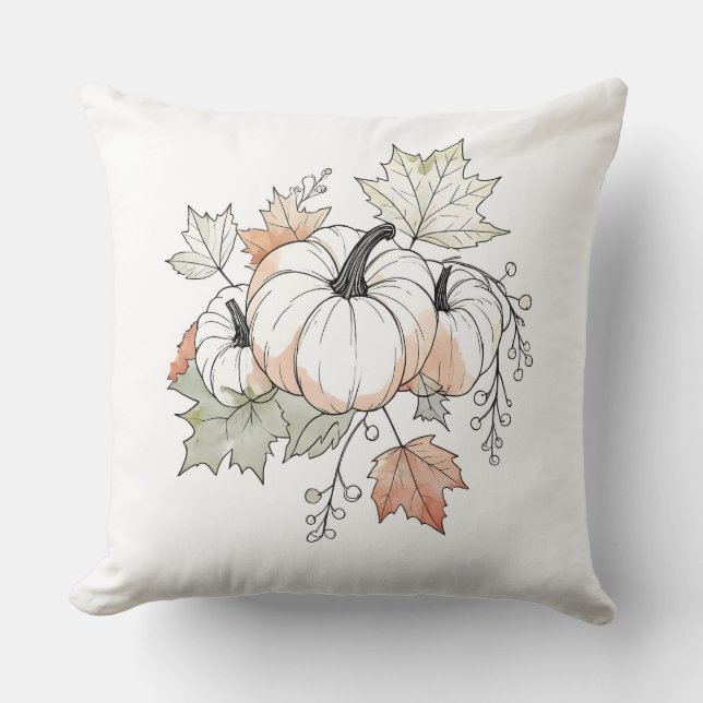 Autumn Pumpkin & Leaf Throw Pillow (Front)
