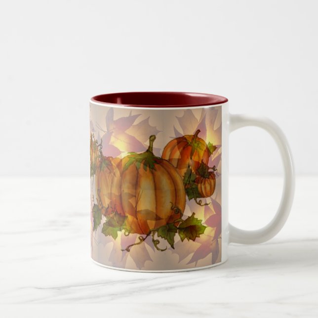 AUTUMN PUMPKIN LEAVES by SHARON SHARPE Two-Tone Coffee Mug (Right)