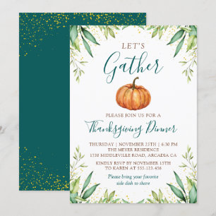 Autumn Pumpkin Let's Gather Thanksgiving Dinner Invitation