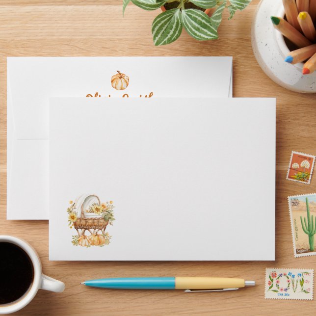 Autumn Pumpkin Neutral Baby Shower Envelope (Desk)