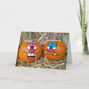 autumn pumpkin pair with funny faces card