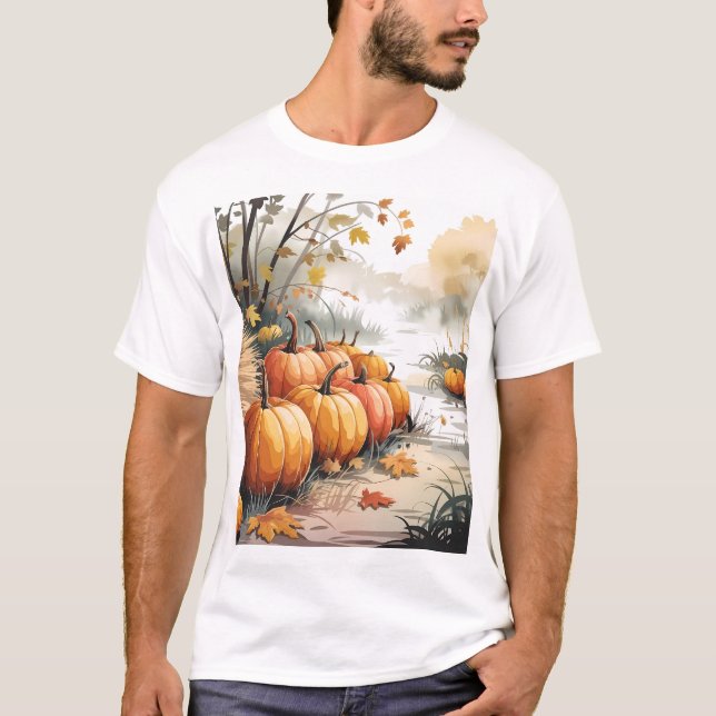 Autumn Pumpkin Patch – A Serene Fall Scene T-Shirt (Front)