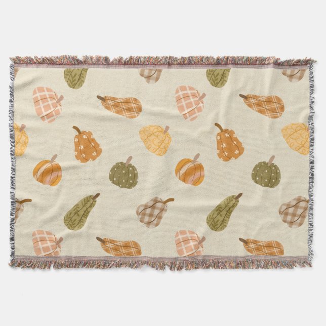 Autumn Pumpkin Patch – Rustic Fall Co Throw Blanket (Front)
