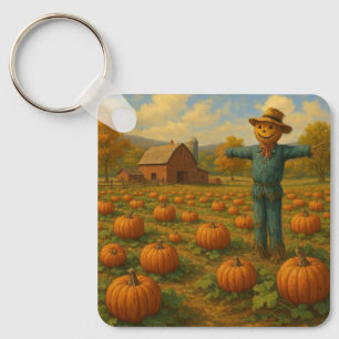 autumn pumpkin patch & scarewcrow keychain