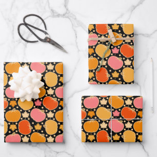 Autumn Pumpkin Pattern Black Wrapping Paper Sheet