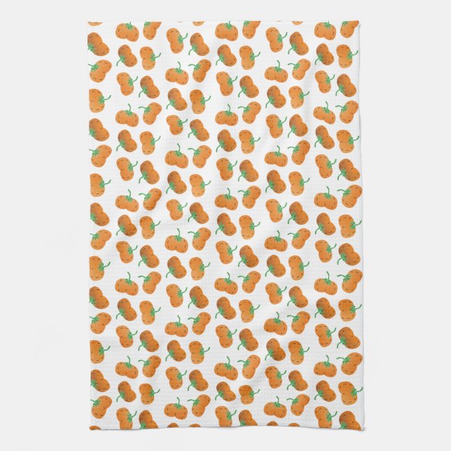Autumn Pumpkin Pattern Fall Orange Green Kitchen Towel (Vertical)
