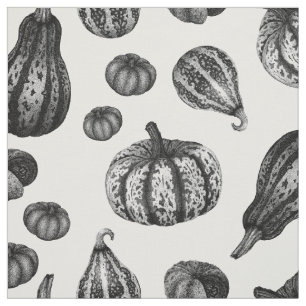 Autumn Pumpkin Pattern Ink Stipple Drawing Fabric