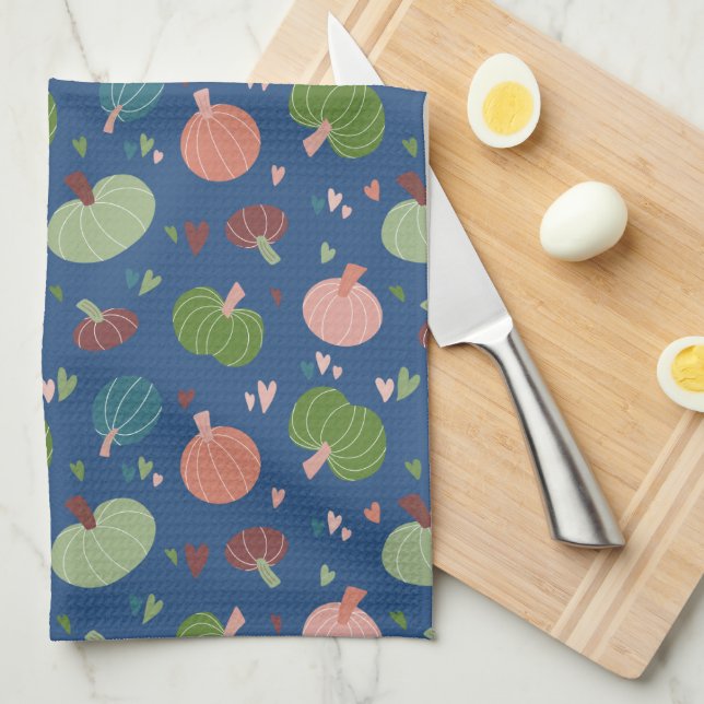 Autumn Pumpkin Pattern Kitchen Towel (Quarter Fold)