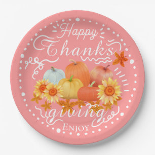 Autumn Pumpkin Peach Paper Plate