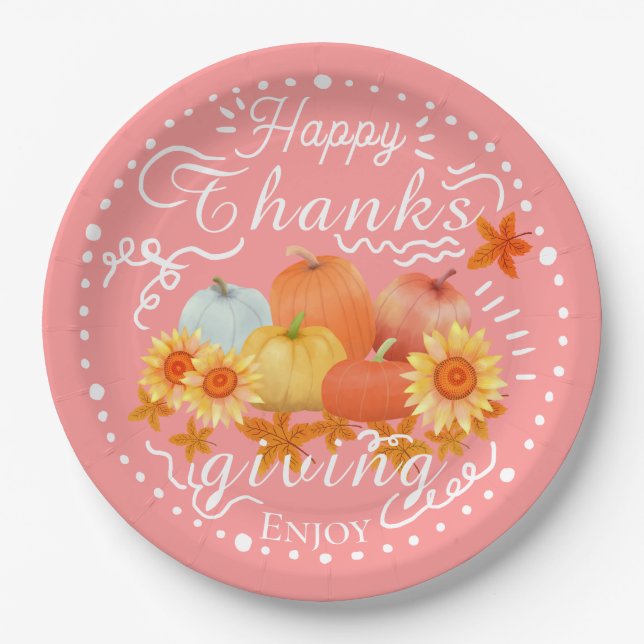 Autumn Pumpkin Peach Paper Plate (Front)