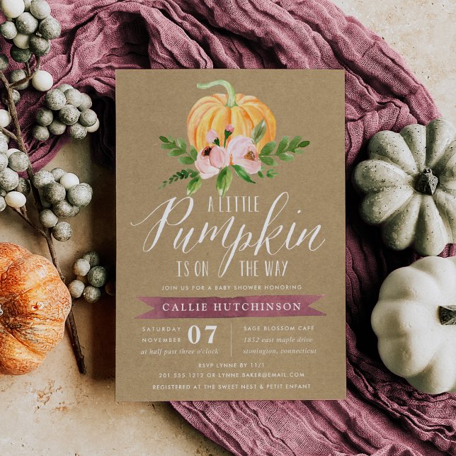 Autumn Pumpkin Pink Floral Baby Shower Invitation (Creator Uploaded)