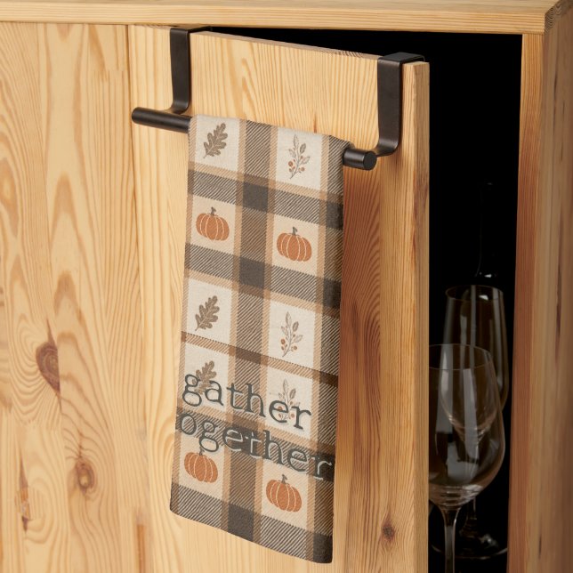 Autumn Pumpkin Plaid Kitchen Towel (Thirds Fold)