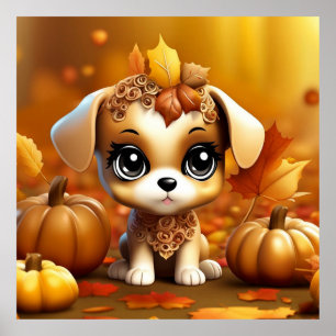 Autumn Pumpkin Puppy Poster