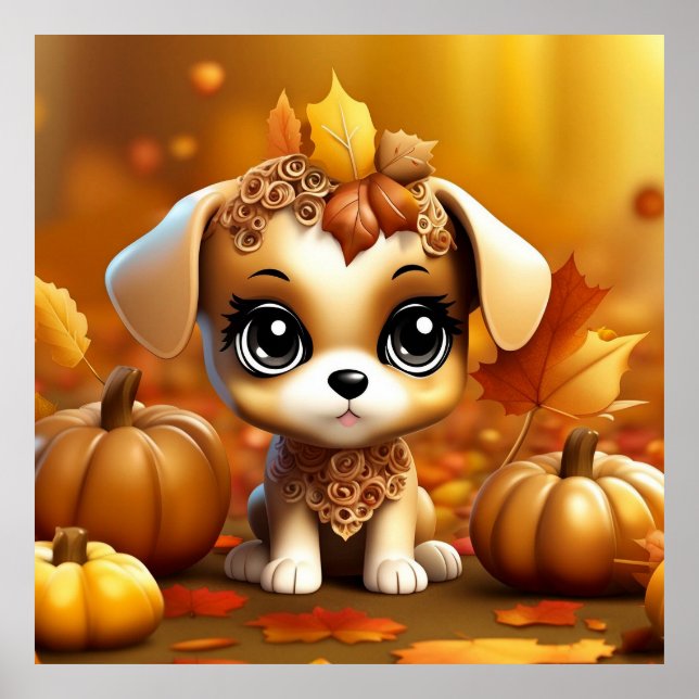 Autumn Pumpkin Puppy Poster (Front)