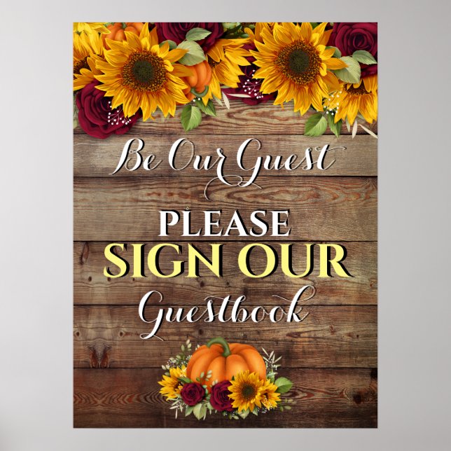 Autumn Pumpkin Rustic Wedding Guestbook Sign (Front)