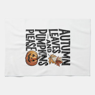 Autumn Pumpkin Shirt With Leaves And Halloween Vib Kitchen Towel