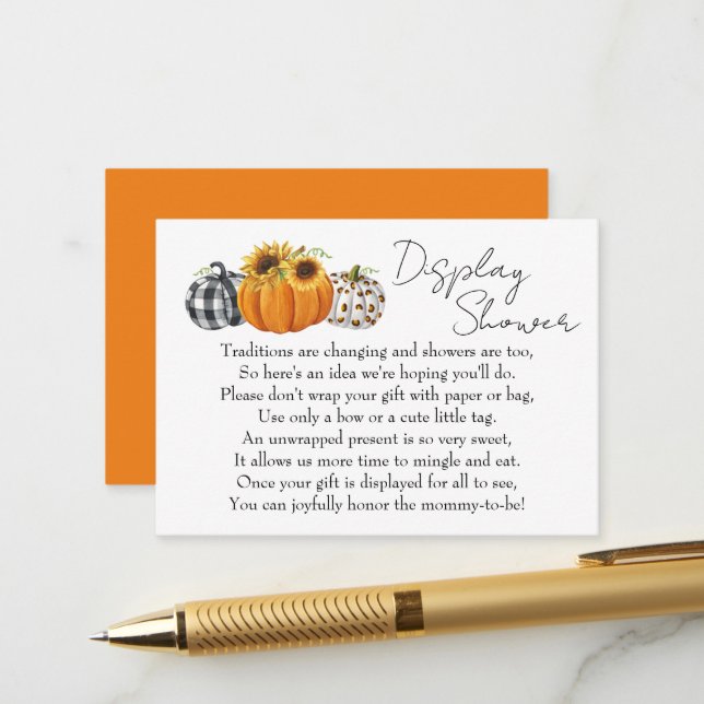 Autumn Pumpkin Sunflower Baby Display Shower Enclosure Card (Front/Back In Situ)