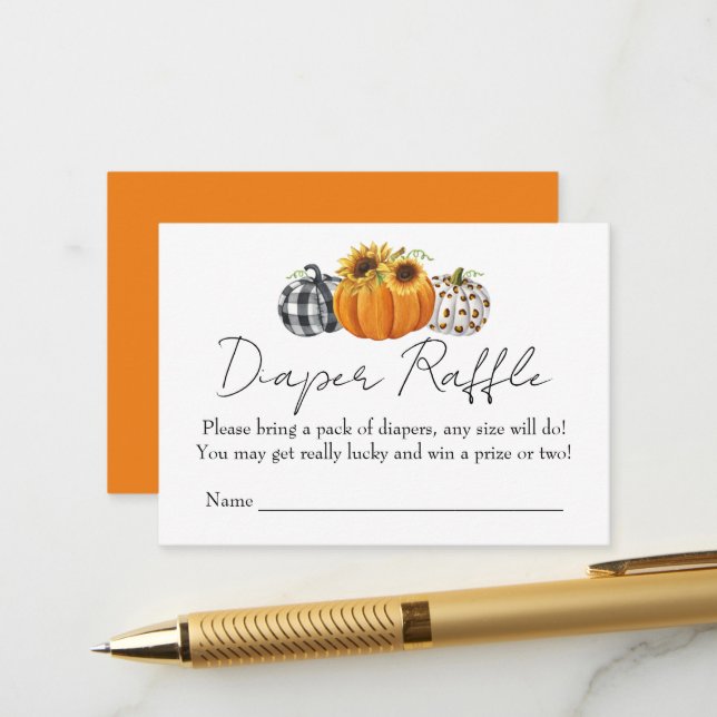 Autumn Pumpkin Sunflower Baby Shower Diaper Raffle Enclosure Card (Front/Back In Situ)