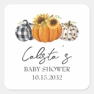 Autumn Pumpkin & Sunflower Baby Shower Favours Square Sticker