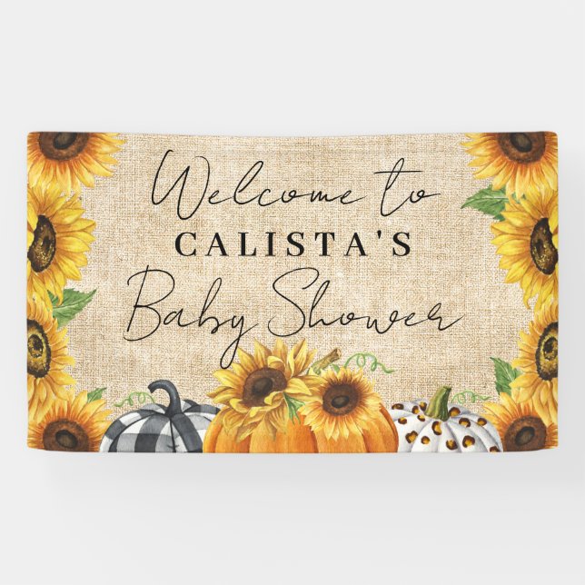 Autumn Pumpkin Sunflower Baby Shower Welcome Banner (Horizontal)