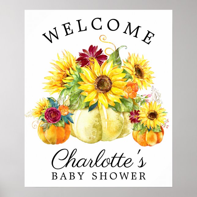 Autumn Pumpkin Sunflower Baby Shower Welcome Sign (Front)
