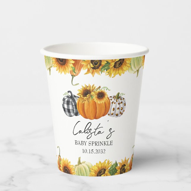 Autumn Pumpkin & Sunflower Baby Sprinkle Paper Cups (Front)