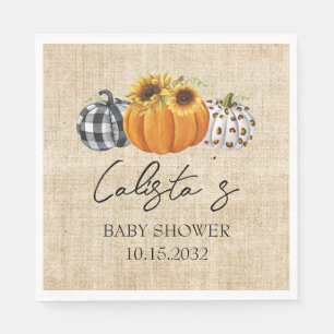 Autumn Pumpkin Sunflower Burlap Baby Shower Napkin