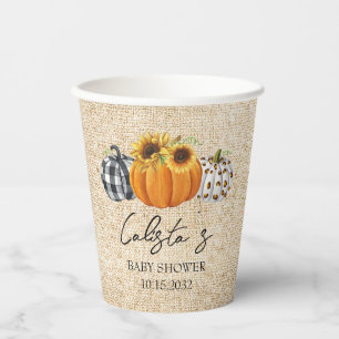 Autumn Pumpkin Sunflower Burlap Baby Shower Paper Cups