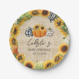 Autumn Pumpkin Sunflower Burlap Baby Sprinkle Paper Plate