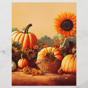 Autumn Pumpkin Sunflowers Scrapbook Paper