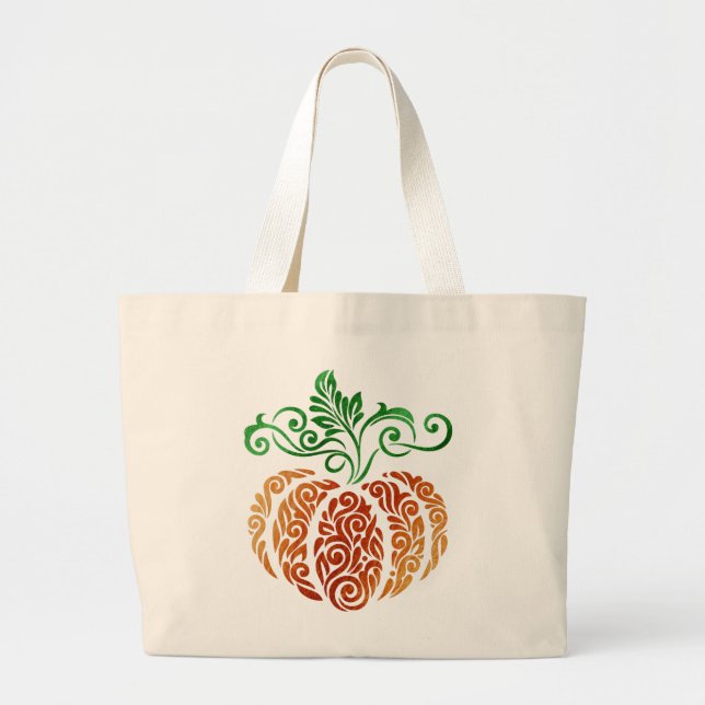 Autumn Pumpkin Swirl Large Tote Bag (Front)