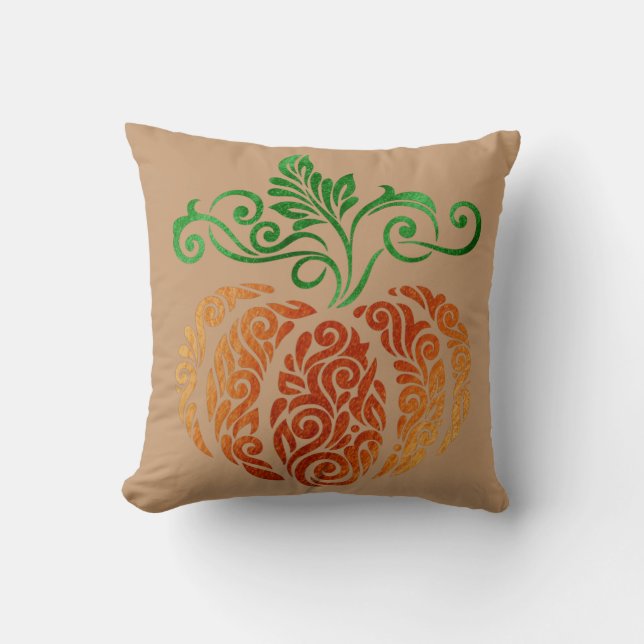Autumn Pumpkin Swirl Throw Pillow (Front)