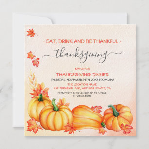 Autumn Pumpkin   Thanksgiving Dinner Invitation