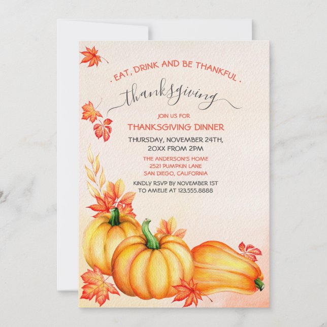 Autumn Pumpkin | Thanksgiving Dinner Invitation (Front)