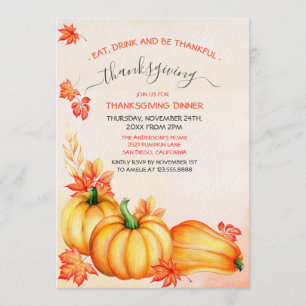 Autumn Pumpkin   Thanksgiving Dinner Invitation