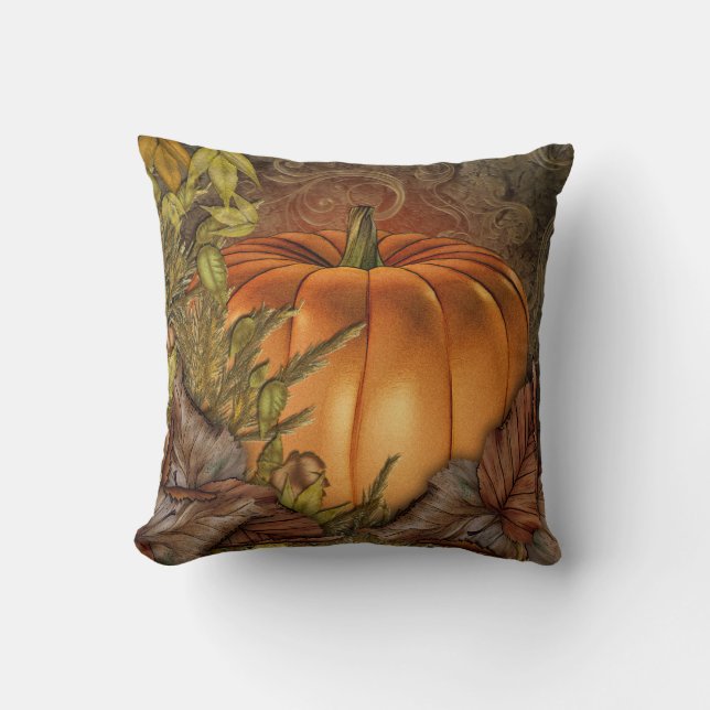 Autumn Pumpkin Throw Pillow (Front)