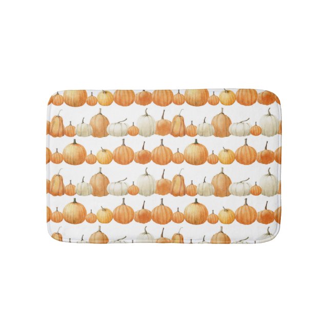 Autumn Pumpkin: Watercolor Illustration Pattern Bath Mat (Front)